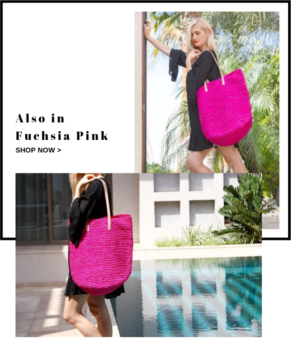 Raffia straw beach bag in fuchsia pink 