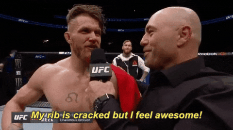 gif of UFC fighter saying 'my rib's cracked but i feel awesome'