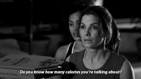 gif of woman with pizza with the caption 'do you know how many calories you're talking about?'