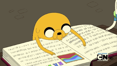 Cartoon character reading a book