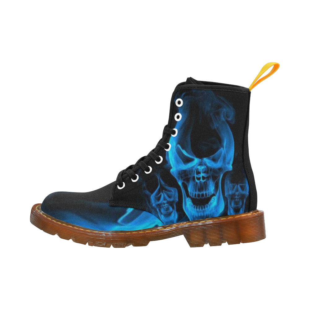 blue canvas lace up boots