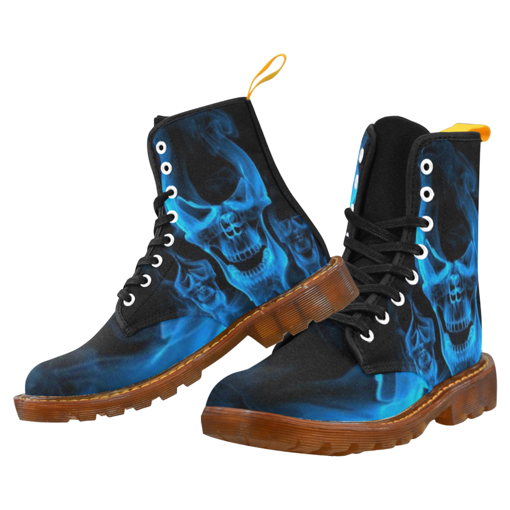 Blue Flame Skull Printed Men's Lace Up 
