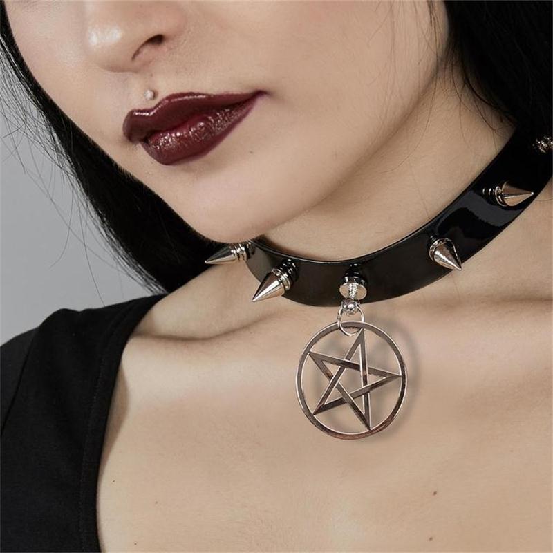 Gothic Choker Metal Pentagram Bondage 