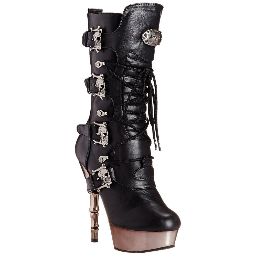 Skull Finger Bone Heel Calf High Boots 