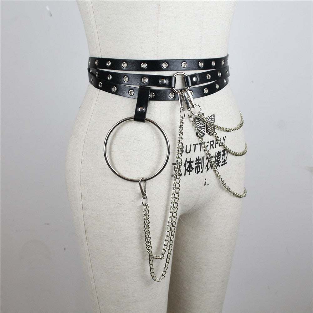 Leather Big O Ring Metal Waist Chain Buckle Belt Skull Obsessed