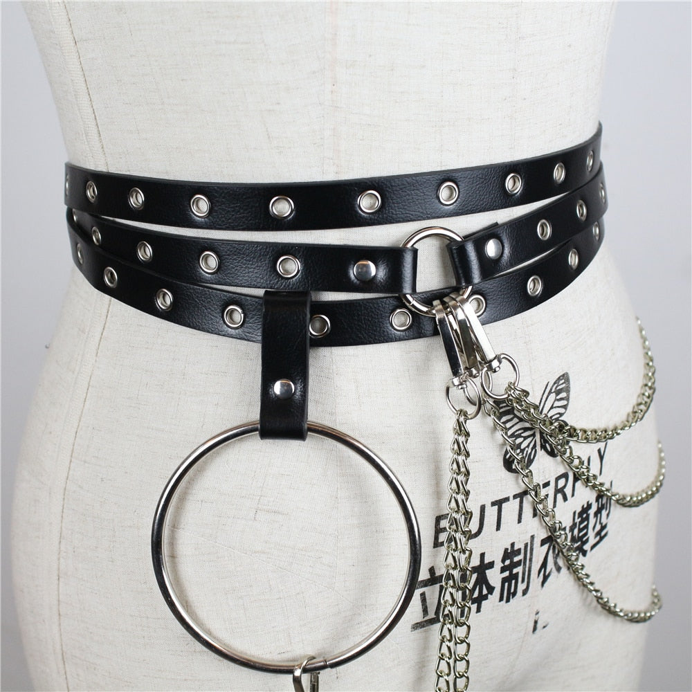 Leather Big O Ring Metal Waist Chain Buckle Belt Skull Obsessed