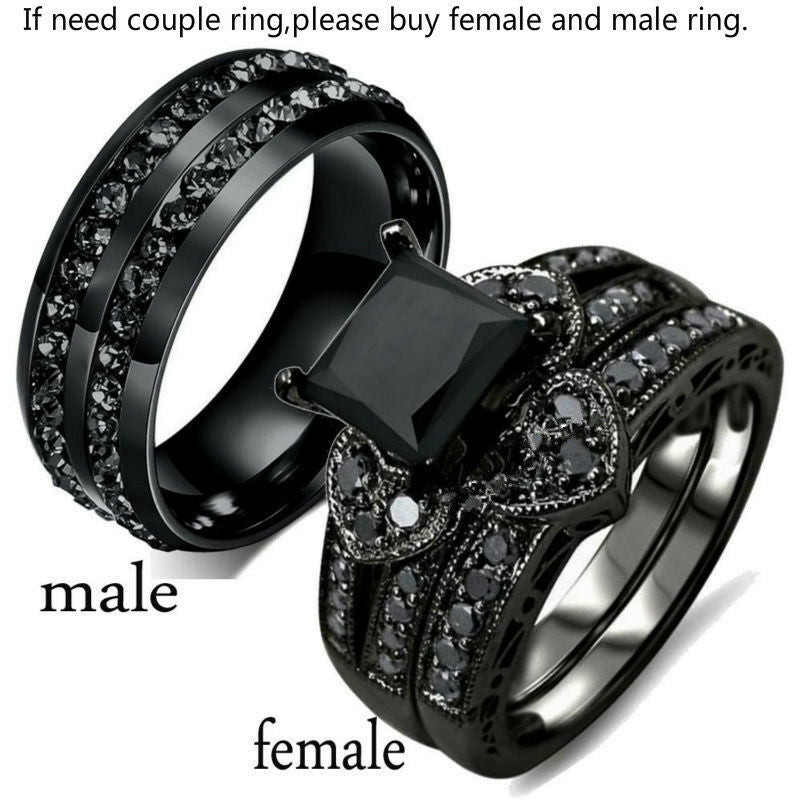 Couples Black Titanium Steel Engagement Ring Skull Obsessed