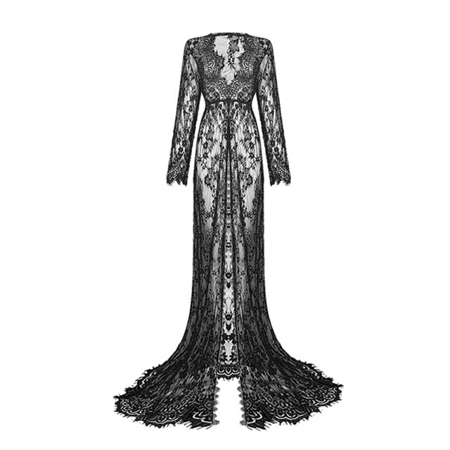 black lace see through dress