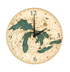 Great Lakes Wood Map Clock