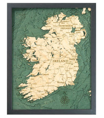 Ireland 3-D Nautical Wood Chart, Small, 16" x 20"