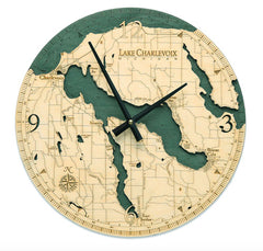 Lake Charlevoix Wood Map Clock