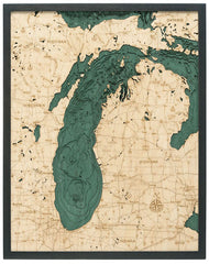 Lake Michigan 3-D Nautical Wood Map
