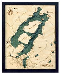 Lake Placid, New York 3-D Nautical Wood Chart