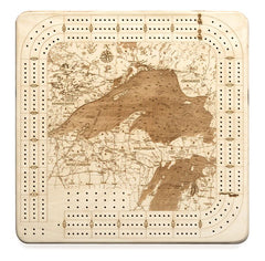 Lake Superior Wood Map Cribbage Board