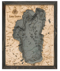 Lake Tahoe 3-D Nautical Wood Chart in Gray Frame