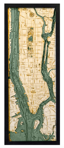 Manhattan, New York 3-D Nautical Wood Chart