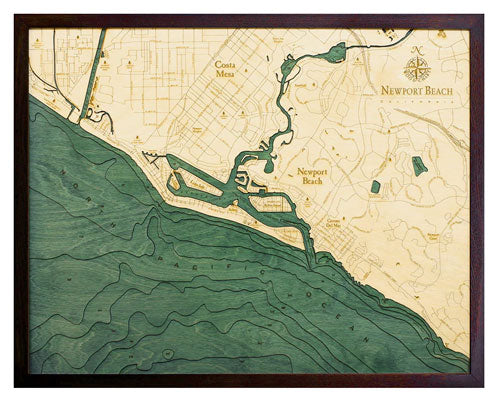 Newport Beach, California 3-D Nautical Wood Chart