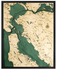 San Francisco Bay, California 3-D Nautical Wood Chart