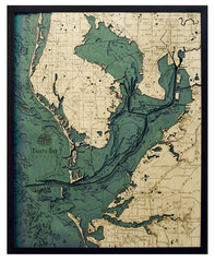 Tampa Bay, Florida 3-D Nautical Wood Map