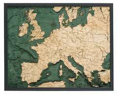 Western Europe 3-D Nautical Wood Map