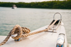 Boat cleat with an anchor tied to it