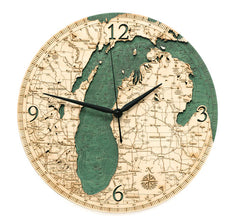 Lake Michigan Wood Clock Map