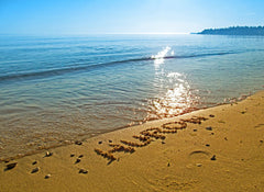 Lake Huron Beach with Huron Written in the Sand