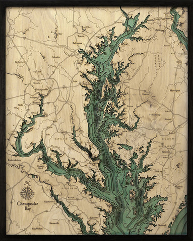 New Jersey South Shore 3-D Nautical Wood Chart, Narrow, 13.5 x 43