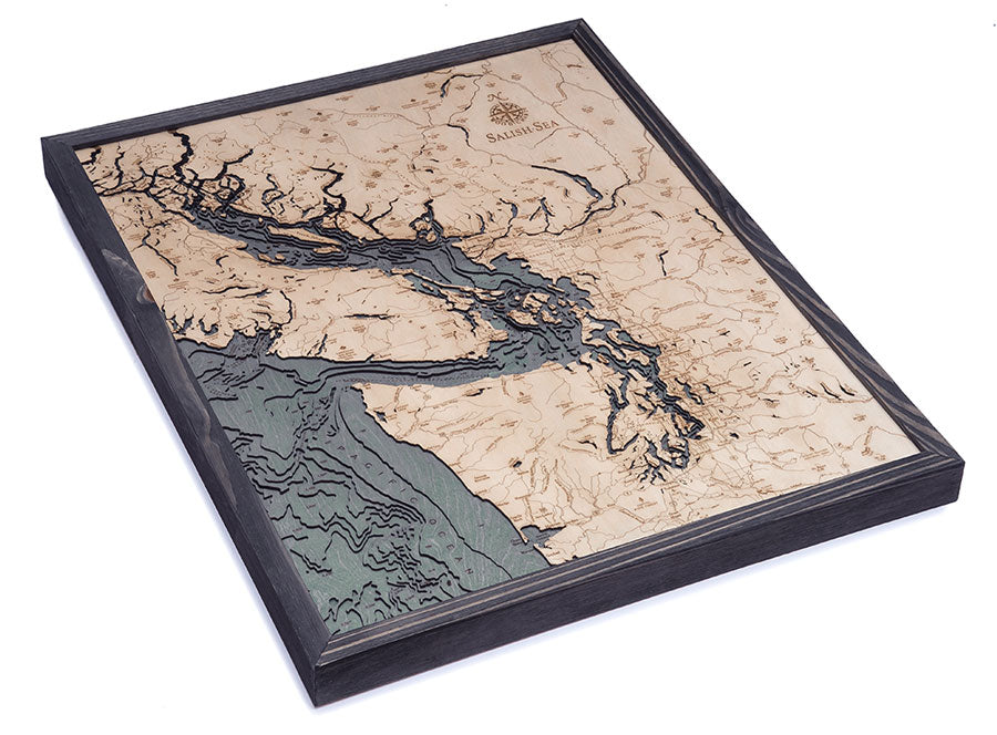 Salish Sea Wood Map Salish Sea, Washington 3-D Nautical Wood Chart, Large, 24.5" X 31" –  Woodchart