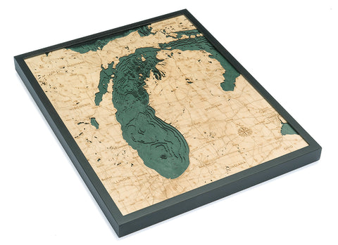 Great Lakes 3-D Nautical Wood Chart 24.5 x 31 Dark Frame Carved Lake Art