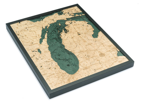 Lake Erie 3-D Nautical Wood Chart, Medium, 13.5 x 31