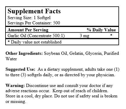 Garlic Oil (500 Softgels/ 1,500mg)