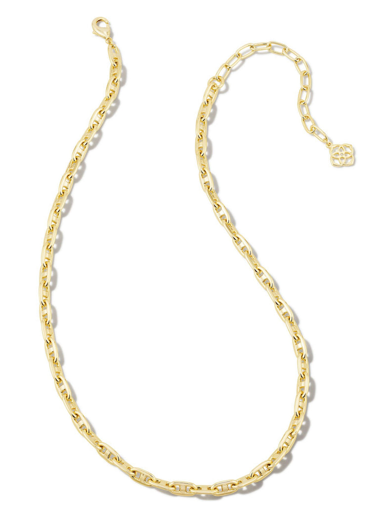 Lindy Gold Crystal Chain Necklace in White Crystal