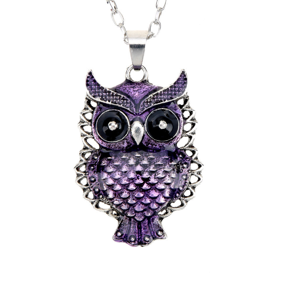 Fashion Jewelry Purple Owl Necklace Pendant Romacci Vintage Collar Chain Good Quality