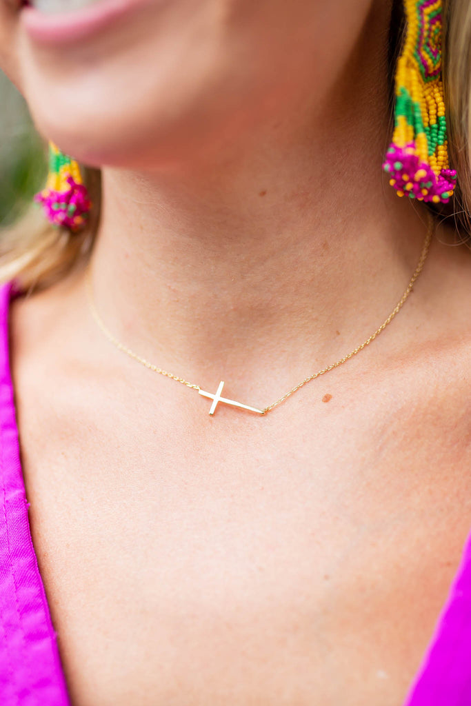 Dainty Sideways Cross Choker - Gold 