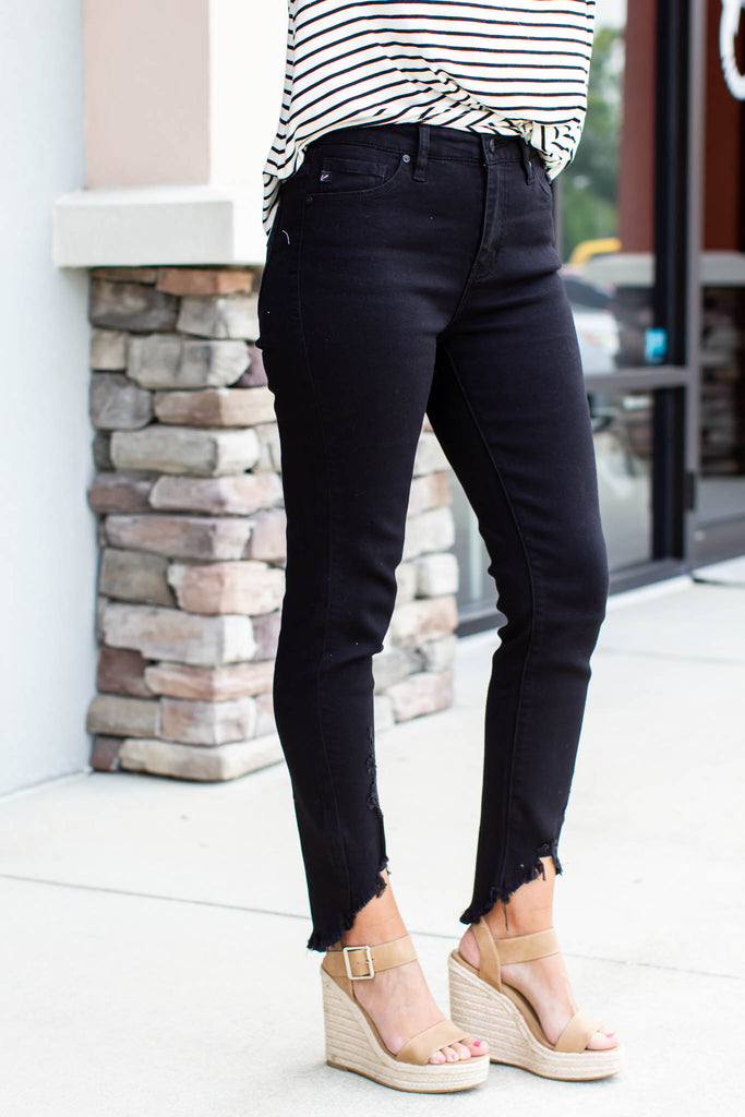 skinny jeans with fringe bottom