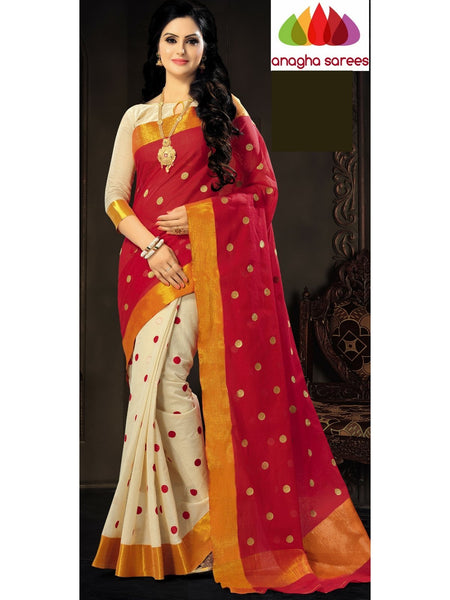 Designer Pure Cotton Saree - Red ANA_623 - Anagha Sarees