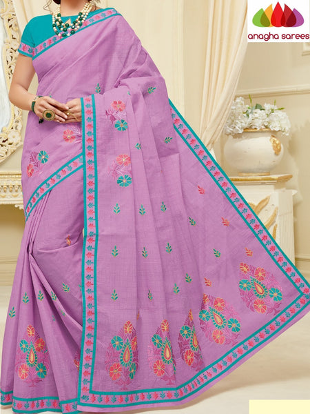 Rich Cotton Embroidery Saree - Lavender : ANA_H60 - Anagha Sarees