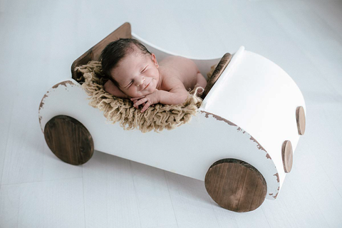 White Rustic Wooden Convertible Car for Newborn Photography by Newborn Studio Props