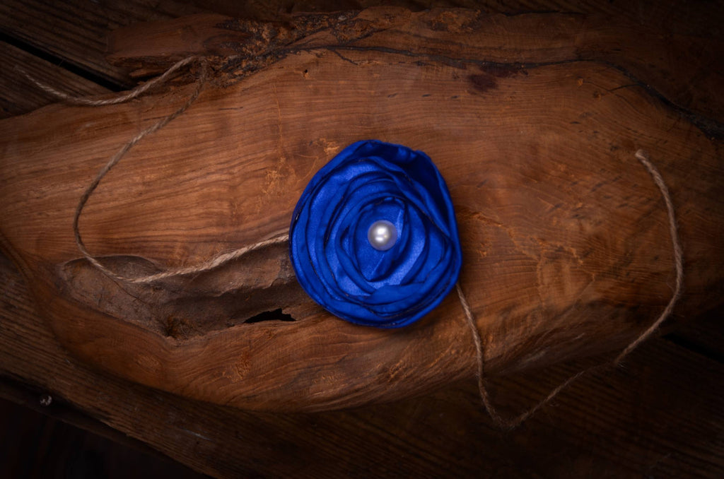 Satin Flower Headband - Dark Blue