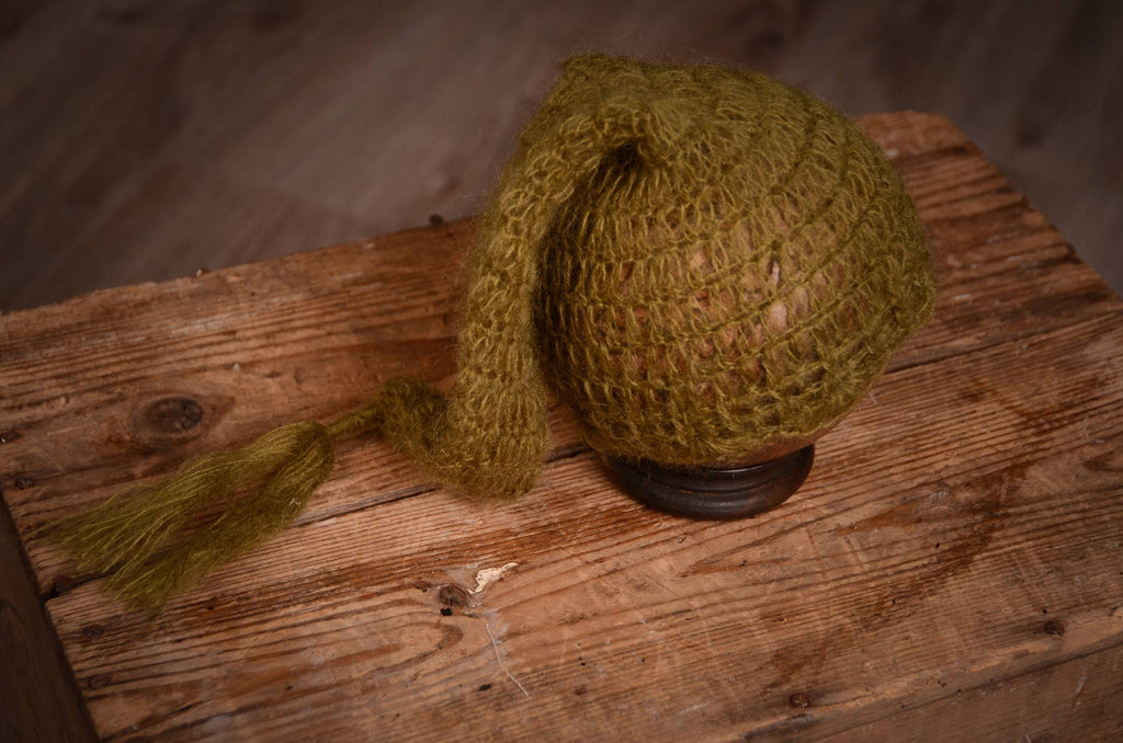 Ornate Mohair Sleeping Hat - Olive