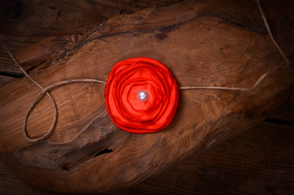 Satin Flower Headband - Red