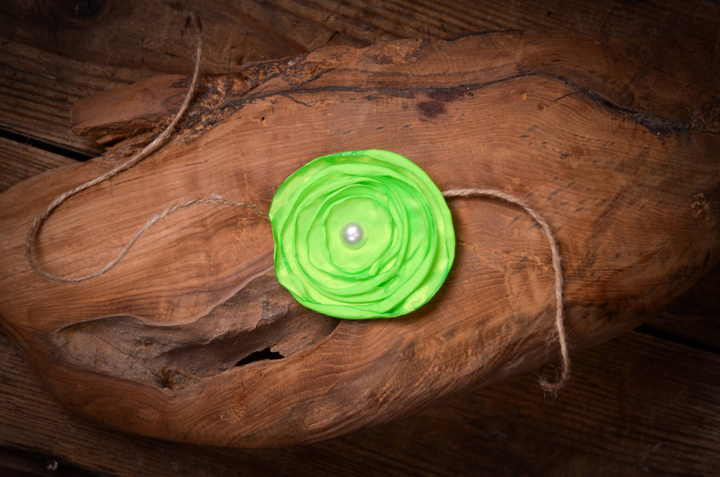 Satin Flower Headband - Green