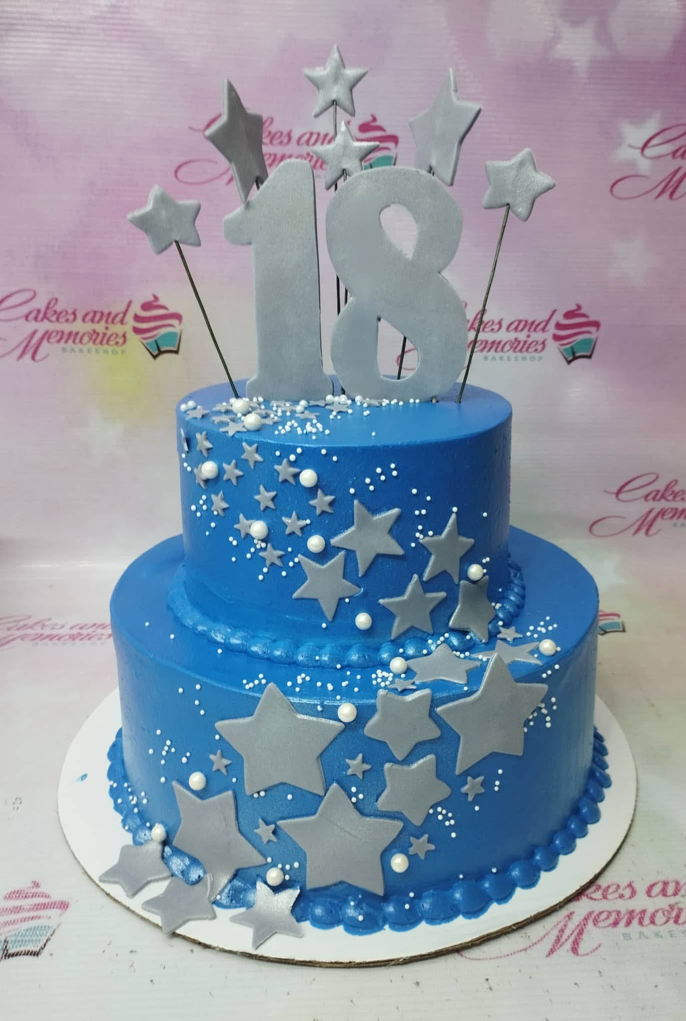 Blue, Royal Blue, Silver Stars, 18th, Birthday, Birthday Cakes, Customized Cakes, debut, Non Rush, Fifty, 2 layers, 2 tier, 2 tiers, 2layers, New13