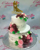 Celebrate your 25th, 30th, 40th, 50th, or 60th Wedding Anniversary with this two-tier, double-layer Naked Cake adorned with Maroon, Pink, and Red roses and a Vintage Acrylic Topper.