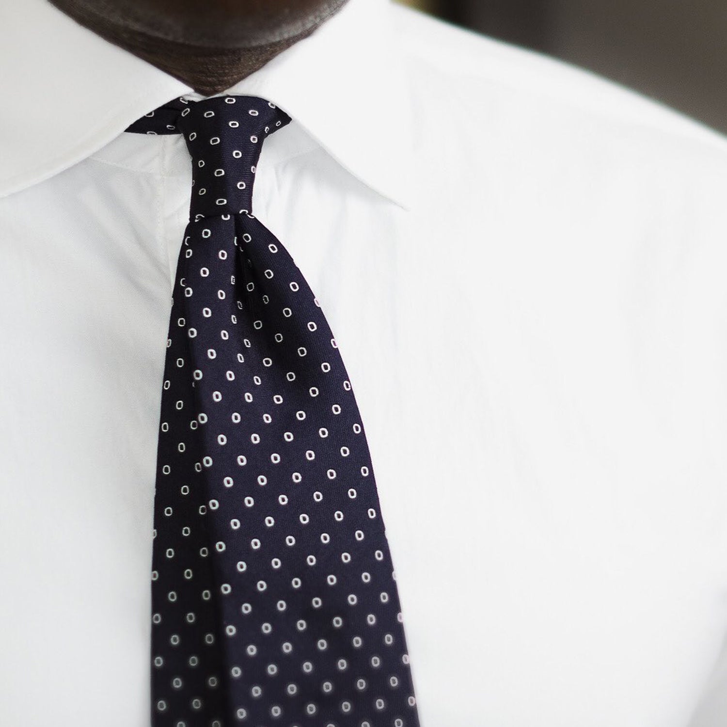 Crisp white shirt with Ringed Deep Blue Six Fold Ties