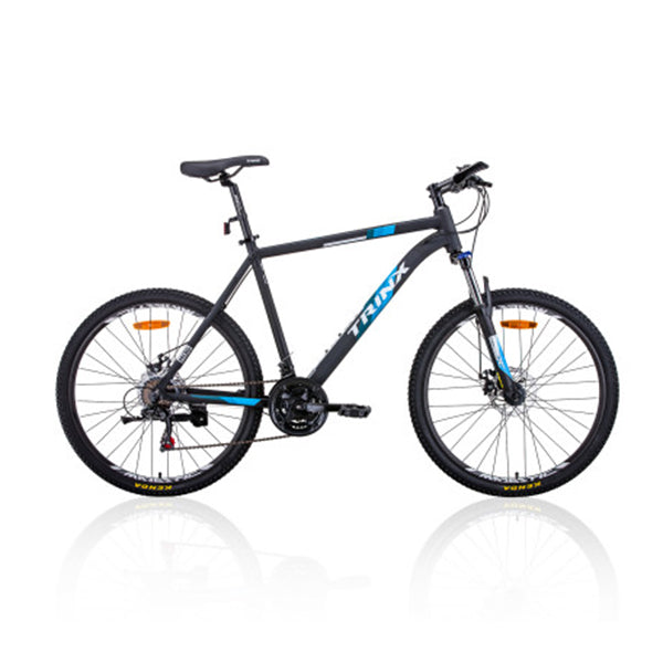 MTB Mens Mountain Bike 26 inch Shimano Gear 21 Speed Colour Matt Black White and Blue Size Of Frame 21 inches