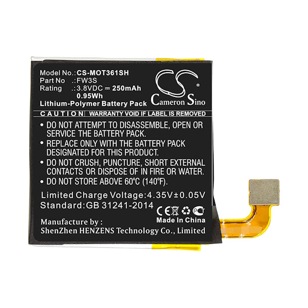 Cameron Sino Cs Mot361Sh Replacement Battery For Motorola Smartwatch