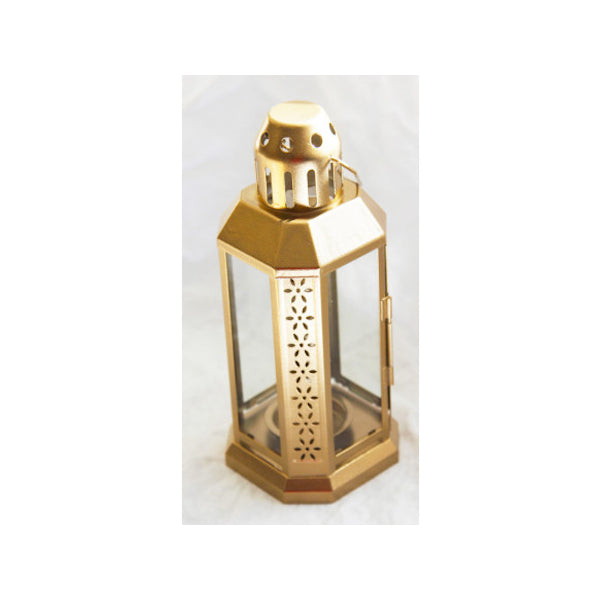 Gold Metal Miner Lantern Tealight Candle Holder