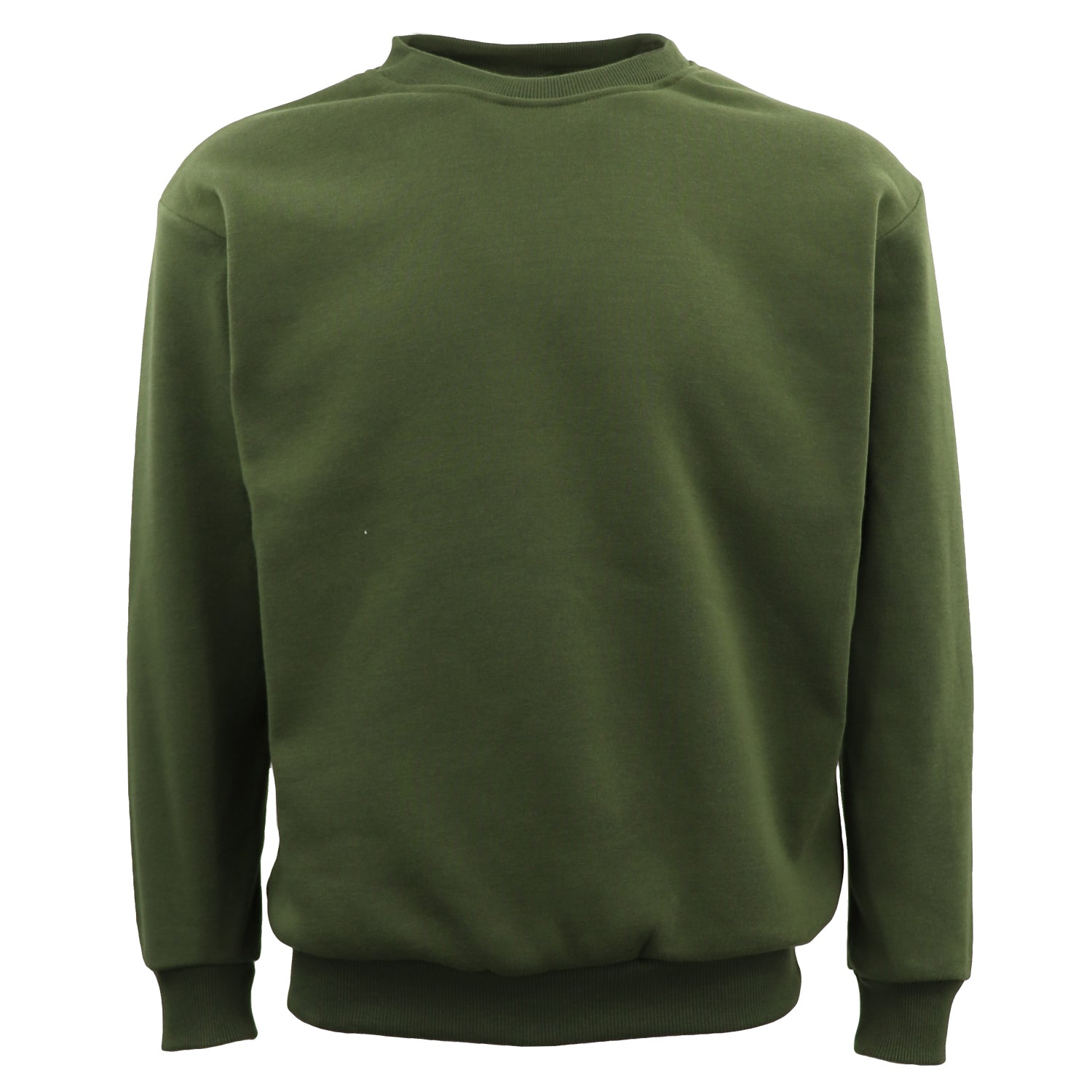 New Adult Unisex Plain Pullover Fleece Jumper Mens Long Sleeve Crew Neck Sweater, Olive, 2Xl